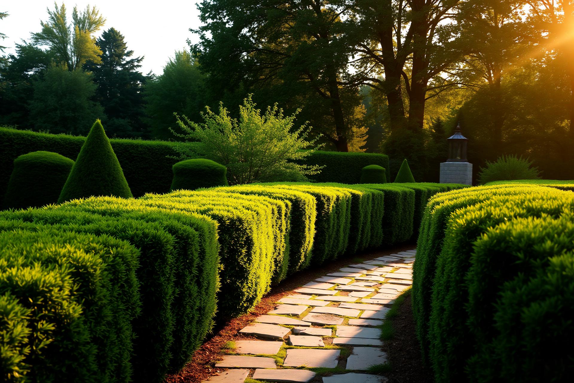 Gepflegte Hecken und Steinweg im Garten